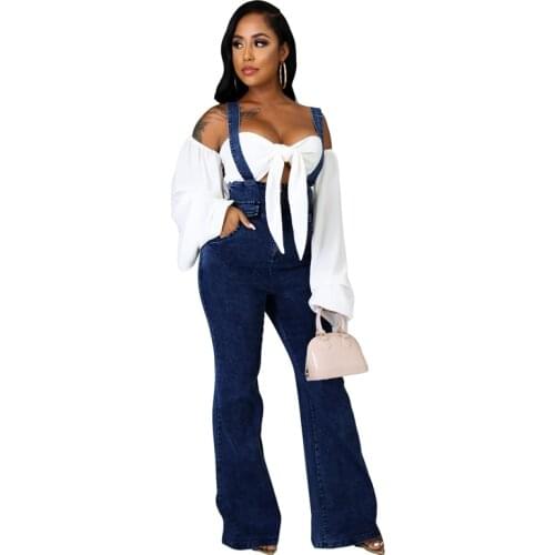 Summer Backless Strap Cotton Jeans Jumpsuit Denim Playsuit Women 2021 Casual Wide Leg Pants Rompers Overalls Combinaison Femme