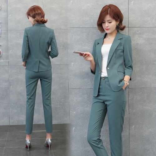Womens suit 2019 autumn new casual fashion temperament suit jacket Slim thin trousers two sets of wild womens clothing