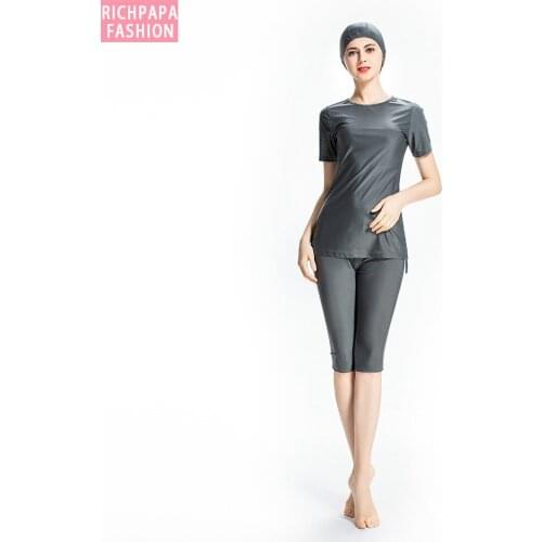 Women Swimsuit Short Sleeve Burkinis Muslim Swimwear Modest Style Muslimah Swim Clothing Islamic Wear Plus Size Hijab