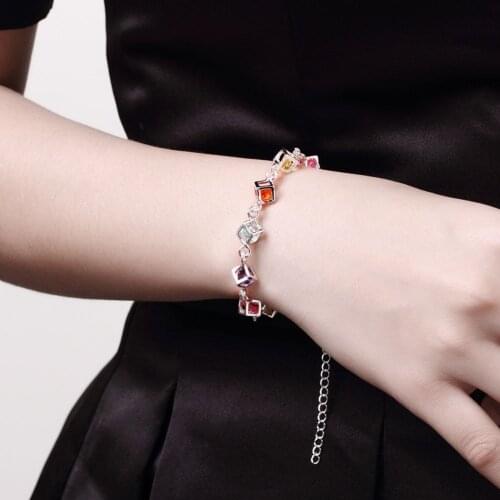 N925 sterling Silver color ladies wedding gifts, popular jewelry, foreign trade color stone gem Silver color bracelet H220