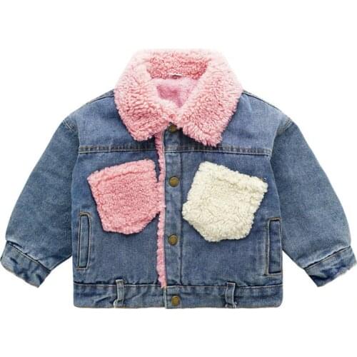Baby Girl Winter Clothes Coats Korean Thicken Lambswool Denim Jackets For Girl Kids Clothing Toddler Girl Outerwear High Quality