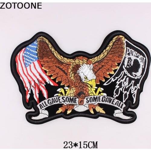 ZOTOONE New Big Size Eagle Embroidered Patches Applique Iron on Motorcycle Biker Punk Patches for Clothes Stickers Badges C