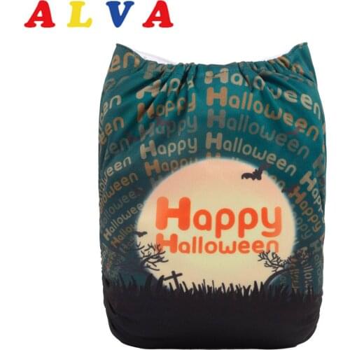 ALVABABY 1pc Reusable Holiday Halloween Print Baby Pocket Cloth Diaper with 1pc Microfiber Insert