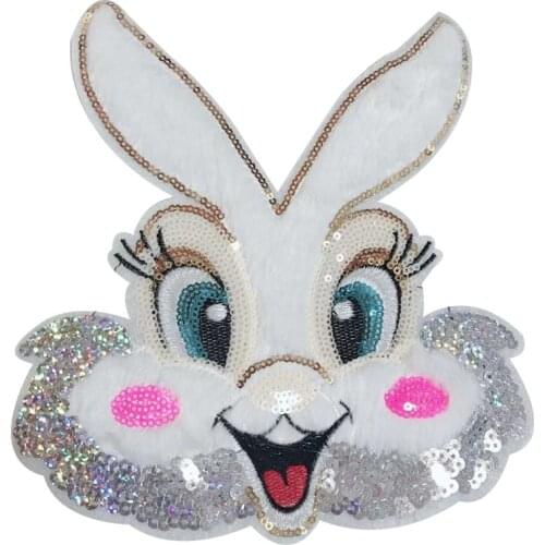 1Pcs Sequin Embroidery Rabbit Cloth Patch Embroidered Wool Clothes Decoration Accessories Embroidery Chapter Diy Patches