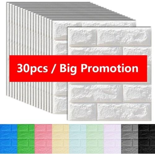 10/15/30Pcs Self-Adhesive 3D Brick Sticker DIY Waterproof Foam Wallpaper Kids Room Kitchen Roof Ceiling Background Wall Decals