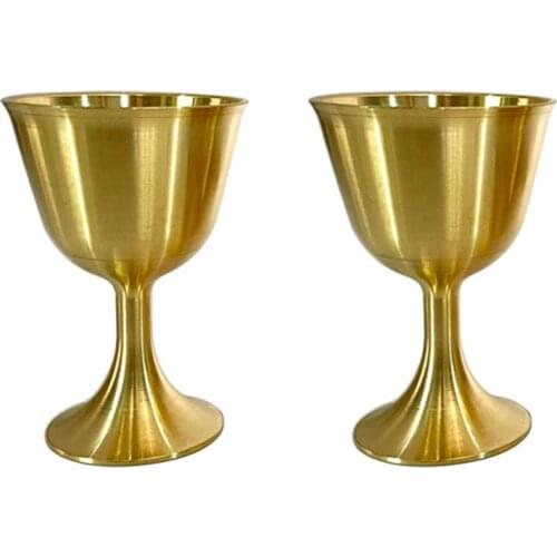 2Pcs Brass Chalice Cups Decorative Metal Copper Cups Luxury Retro Temple Cups