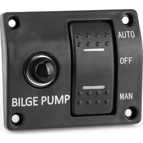 3-Way Bilge Pump Switch Panel Auto/Off/Manual 12V 24V with LED Indicator Built-In 15A Circuit Breaker Boat Accessory