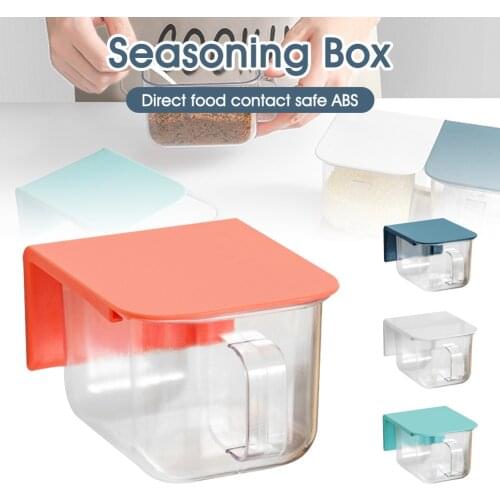 3pcs Seasoning Box Dustproof Kitchen Sugar Salt Wall Mounted Clear Easy Clean ABS With Spoon Home Storage Container Cooking