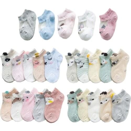 5 Pairs/lot Spring Summer Thin Mesh Socks For Girls Boys Cute Animal Childrens Thin Sock Baby Newborn Short Socks