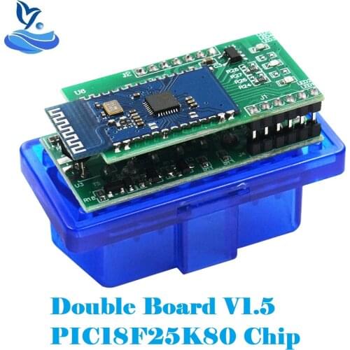 Double PCB ELM 327 Bluetooth Adapter PIC18F25K80 V1.5 ELM327 OBD2 Code Reader Scanner for Android/PC OBD2 Car Diagnostic Tool
