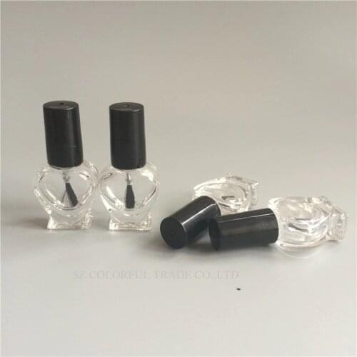 Free Shipping 10pcs/lot 5ml Portable Cap With Brush Transparent Heart Clear Glass Nail Polish Oil Bottles Glass Cosmetic Packa