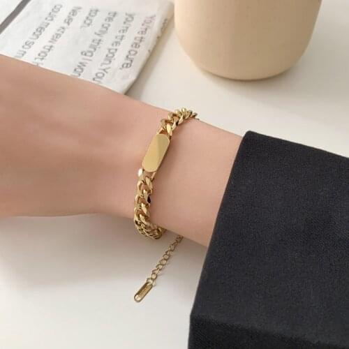 ID Chain Statement Bracelet Titanium With 18 K Gold Women Stainless Steel Jewelry Chic Gown Japan South Korea Fashion