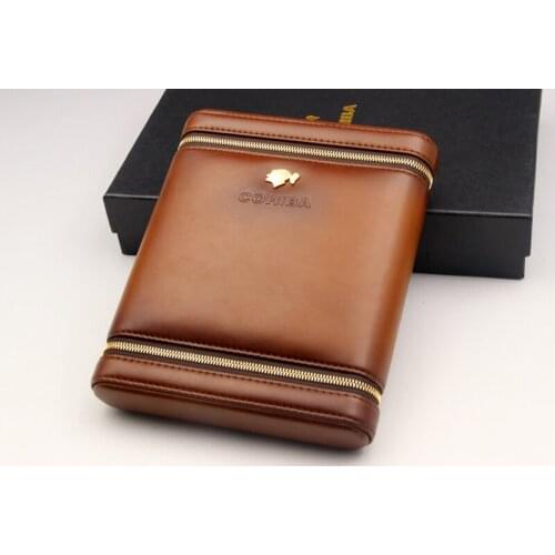 COHIBA Gadgets Cigar Humifor Solid Cedar Wood Leather Cigar Case With Built-in Cigar Humidifier Classic Portable
