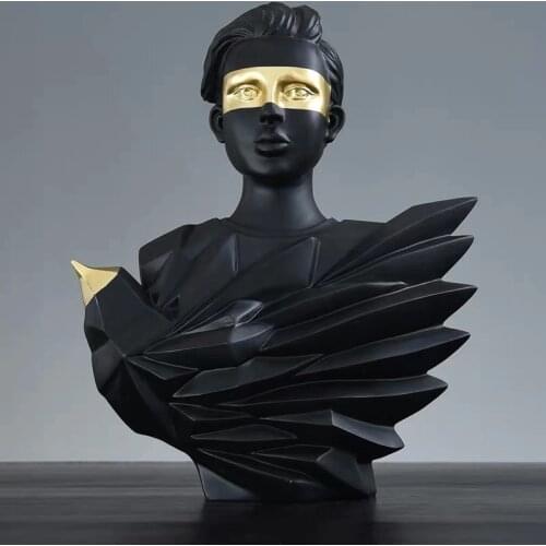 [Cool] Nordic black character decoration eagle and man Ornament resin sculpture living room study light luxury furnishing decor