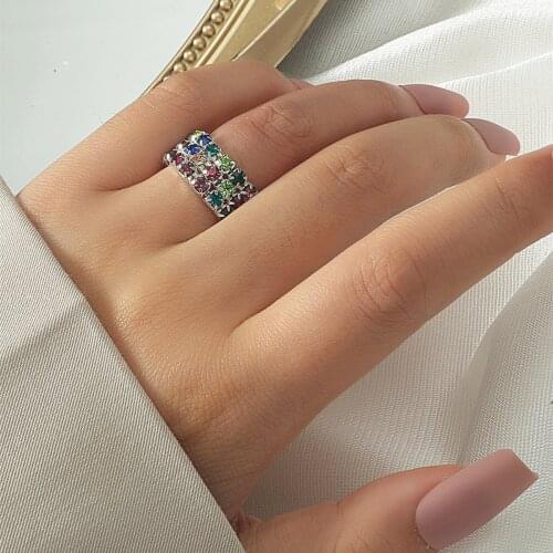 MANGOSKY Rainbow Colorful Resizable Ring Elastic 925 Stering Silver Ring CZ Crystal Rainbow Gem toe ring 6mm
