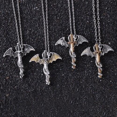 Dragon Sword Pendant Necklace Glow in the Dark Vintage Punk Luminous Dragon Long Chain Necklace For Men Women Hip Hop Jewelry