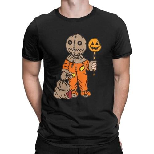 Trick R Treat Sam for Men Women T Shirts Halloween Pumpkin Amazing Tees Short Sleeve Crewneck T-Shirts Cotton Gift Clothing