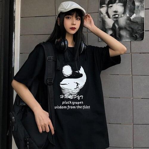Summer Vintage Whale Pattern Printing Simple Short-Sleeved t-Shirt Female Loose Korean Version Of Harajuku Boyfriend Female Top