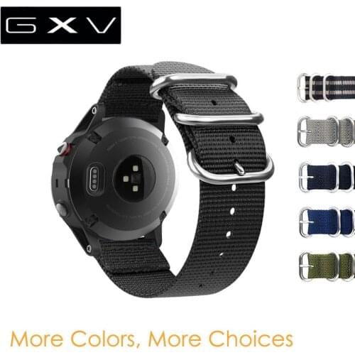 GXV 22mm Premium Nato Nylon Strap Silver 3 Ring Watch Band for Garmin Fenix 5 / Instinct / Forerunner 935 with Tools