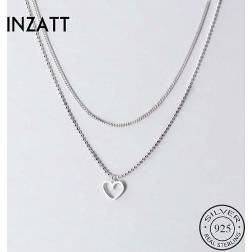 INZATT Real 925 Sterling Silver Hollow Heart Choker Necklace For Fashion Women Party Cute Fine Jewelry Bead Chain Accessories