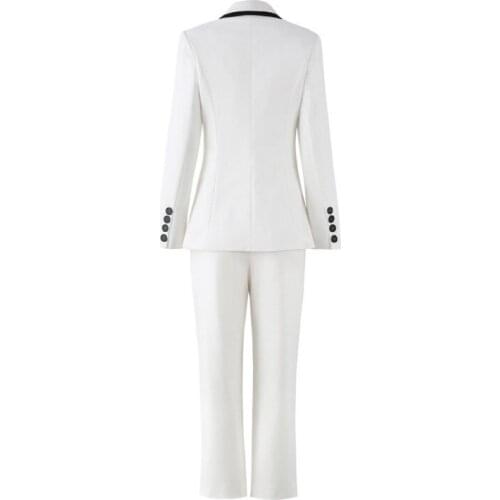 Korean Slim Fit Full Length Pants Blazer Suit Women 2 Piece Sets Elegant Office Lady White Suits Brand Design Female Clothes