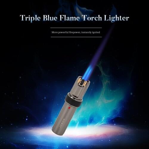 Jobon Jet Triple Blue Flames Rotary Switch Gas Butane Creative Torch Lighter For Cigarette Cigar Smoking Accessories Tools