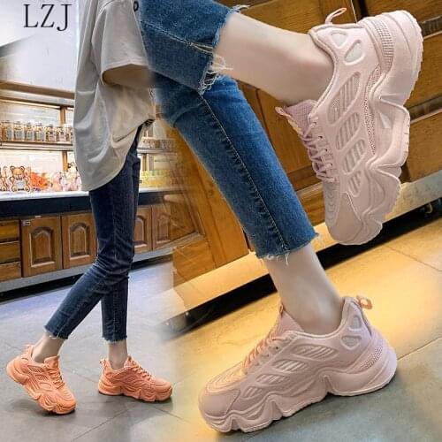 Sneakers Women Shoes Woman Vulcanized Shoes Mesh Lace Up Stretch Fabric Platform Casual Shoes Female Breathable Ladies Flats