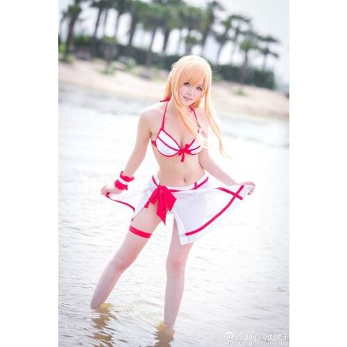 2017 Anime Sword Art Online Yuuki Asuna SAO Summer style Bikini Swimsuit Cosplay Costume