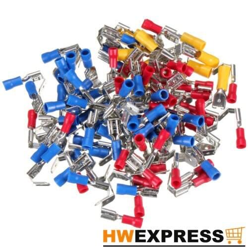 HWEXPRESS Hot 100 PIGGY BACK PIGGYBACK SPADE CRIMP CONNECTOR TERMINAL 40 RED 50 BLUE 10 YELLOW