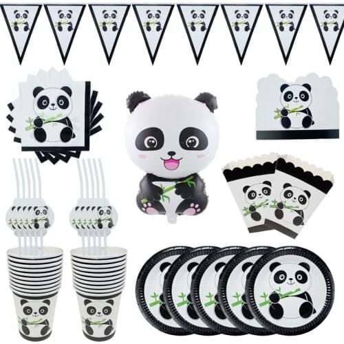 Cartoon panda theme disposable tableware napkin plate anniversary panda children birthday party decoration