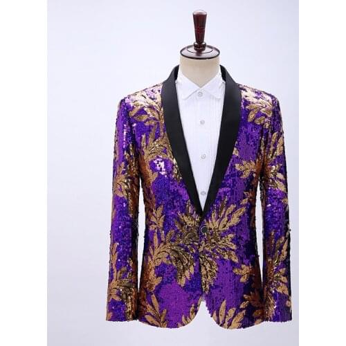 2021 Mens Leaves Color Change Sequins Green Fruit Collar blazer Dance Casual Multicolor Four Seasons blazer