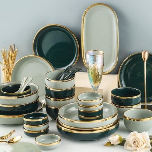 10PCS/Set Dinner Plates Set Vajilla Completa Plate Bowl Spoon Dishes Set For Home Kitchen Tableware тарелки для еды 접시 Plate Set