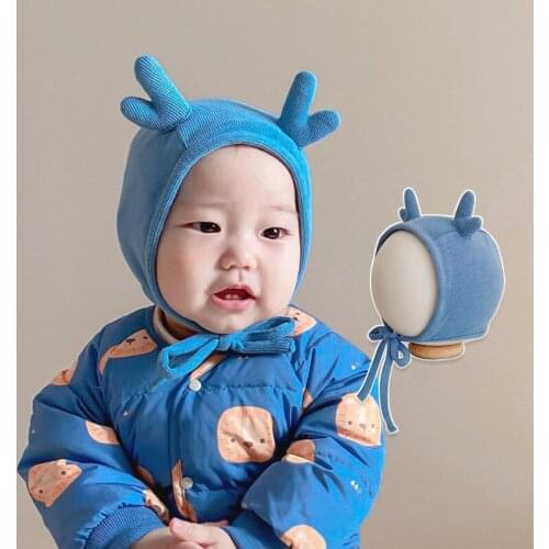 New Winter Cotton Newborn Baby Hat Cute Antlers Toddler Earflap Beanie Girls Kids Christmas Hat Newborn Boys Photography Props