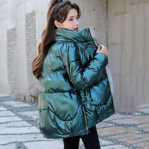 Novel Winter Down Padded Jacket Womens Thick Loose Glossy Windbreaker Parka Coat Women Winter Bright Color Jacket Women