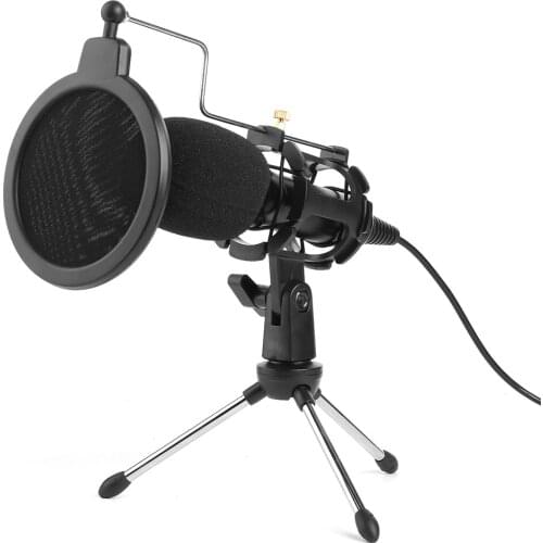 USB Microphone Wired Condenser Microphone Studio Mic with Stand Clip for PC Laptop Studio Podcasting Recording Karaoke Mic