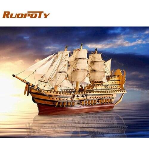RUOPOTY Scenery Diamond Painting Boat 5D DIY Diamond Embroidery Cross Stitch Portrait Pictures Of Rhinestones Mosaic Wall Art