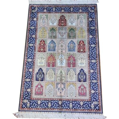 Seeykeep™ 4x6ft Pure Silk Handknotted Oriental Traditional Decorative Compartment Design Renowned As Garden Rug-SK3036175
