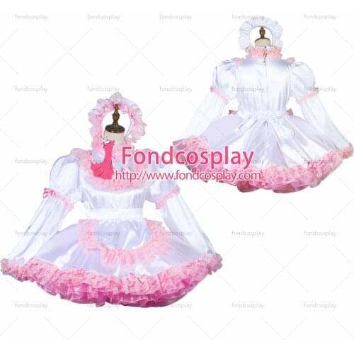 Sissy maid satin dress lockable Uniform cosplay costume Tailor-made[G3807]