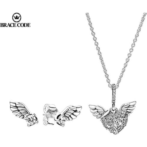 Bright Angel Wings Series Stud Earrings Water Drop Crown Fashion All-match Stud Earrings Necklace Party Wedding Gift