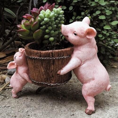 Fairy Garden Resin Animal Miniature Figurines Pig Statue Adornment Outdoor Garden Decoration Desk Decorations Courtyard Crafts