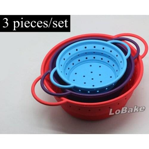 3 pieces/set) Folding washing draining silicone bowl basket fruit vegetable tools easily folded & taking home accessories tools
