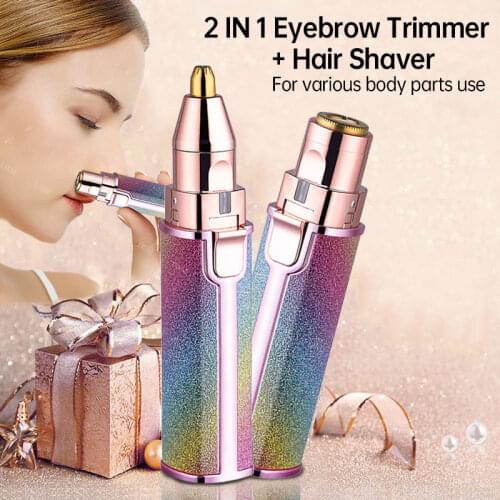 2 In 1 Electric Eyebrow Trimmer Makeup Painless Eye Brow Epilator For Women Shaver Razors Mini Portable Facial Hair Remover