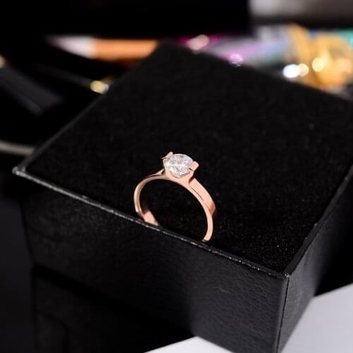 YUN RUO Fashion Zirconia Inlay Wedding Ring Couple Rose Gold Color Woman Birthday Gift Party Titanium Steel Jewelry Never Fade