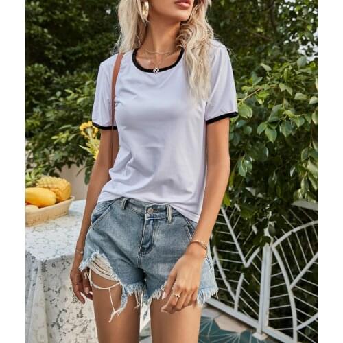 Fashion Personality O Neck Solid Color Womens T-shirt Stretch Loose Short Sleeved Shirt Summer Street Casual Women Clothing