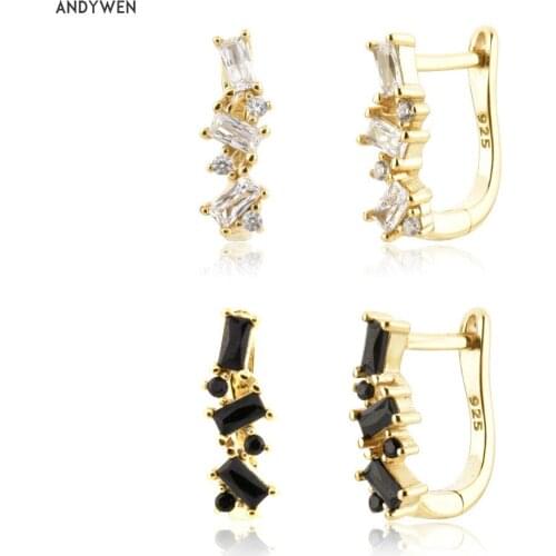 ANDYWEN 925 Sterling Silver Gold Gold Zircon CZ Clear Black Ovals Hoops Piercing Pendientes Clips Women Wedding Jewels Gift