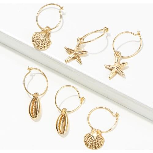 KOMi Fashion Classic Gold Color Statement Earrings Set Shell Star Coral Shape for Women Hanging Dangle Earrings Jewelry D20302