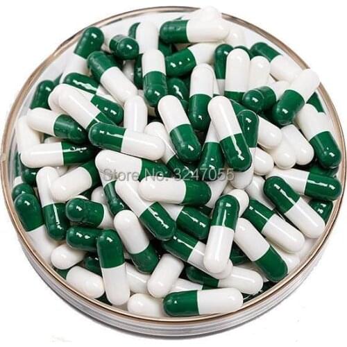 1000pcs/lot Size 0# Empty Dark Green-White Gelatin Mediceine Powder Capsules, Hollow Separated Hard Gelatin Swallowed Capsules