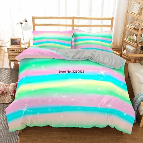2/3 Piece Trendy Bedclothes Kids Colorful Glitter Bedding Set Women Girls Shining Duvet Cover with Pillowsham