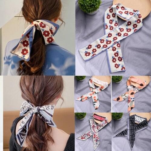 2021 Multi-style Multi-purpose Silk Scarf Headband Polka Dot Scarf Headband Tie Bag Kerchief Women Girl Accessories Headwear