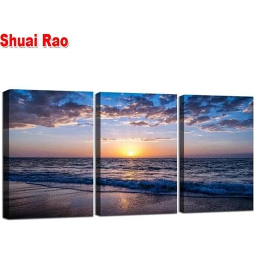 3 Piece Diamond embroidery Ocean Waves Landscape Full Round Square Diamond Painting Mosaic Triptych 3d Picture Decor Home
